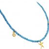 GEMSHINE Maritim Nautics Halskette: Seepferd, Seestern und Anker. 925 Silber, vergoldet oder rose. Navy Stil mit Türkis Edelsteinen - Made in München, Deutschland, Metall Farbe:Silber vergoldet – Bild 4