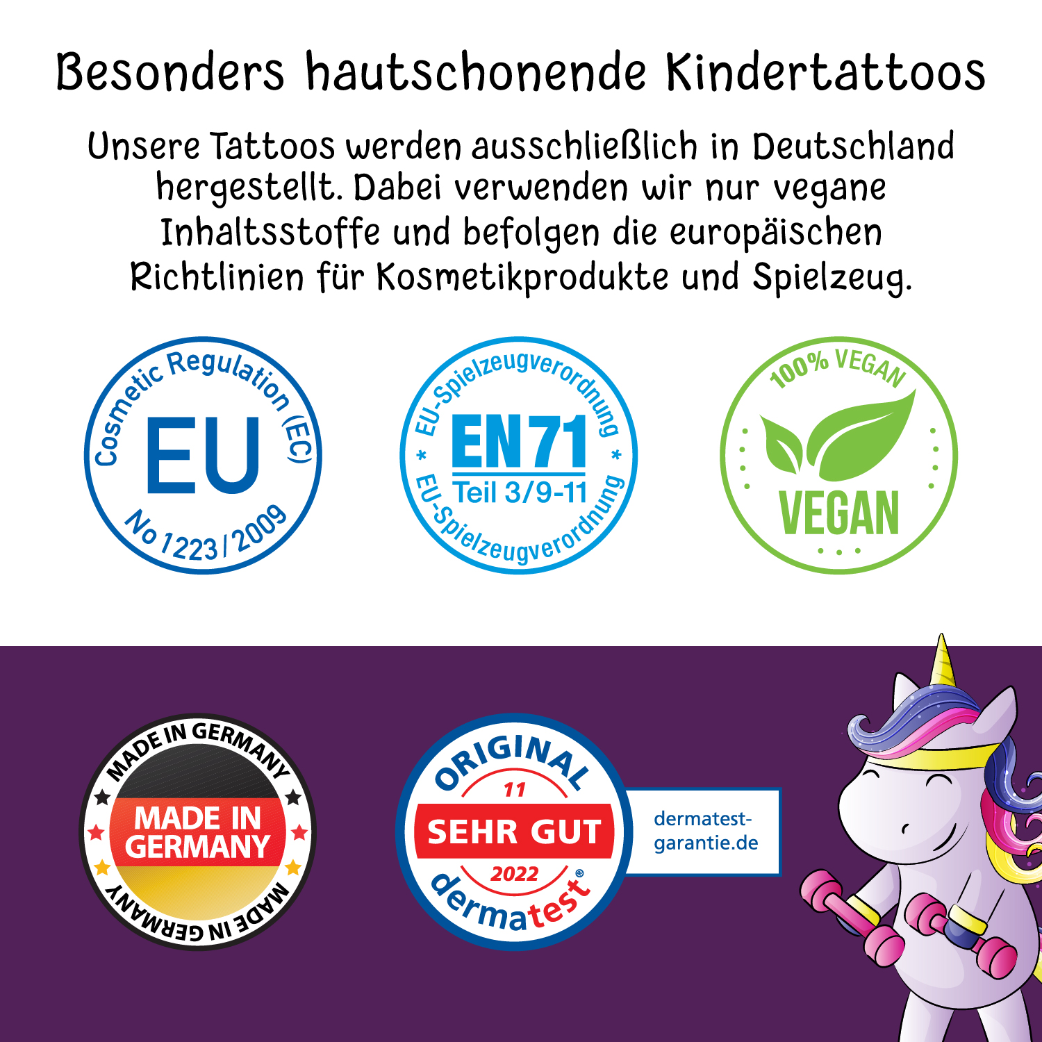 150 hautschonende Kindertattoos - Thema: Einhorn Magie - 9 Tattoobögen im A6-Format - made in Germany – Bild 6